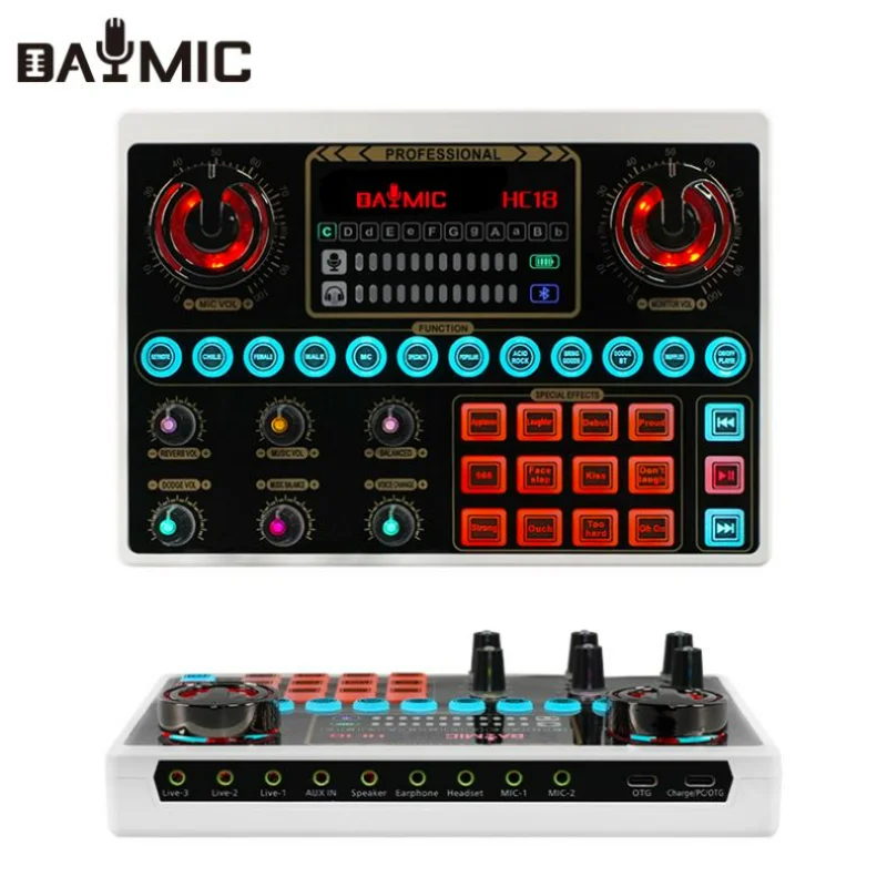 

Interface De áudio USB Sound Card HC18 Audio Mixer Interface Studio Recording for Live Stream Broadcast Smartphone PC