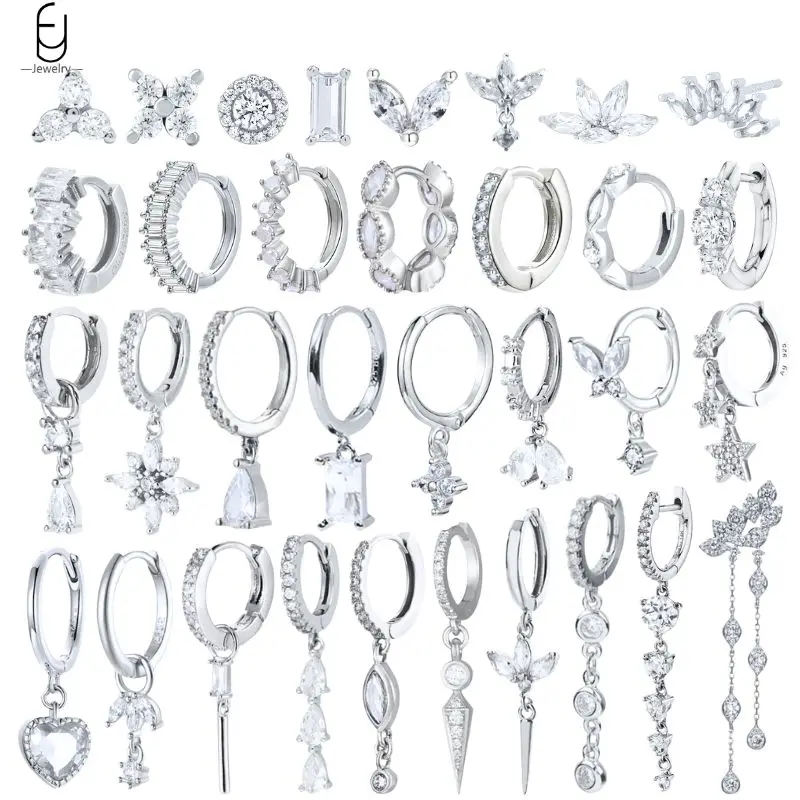 

925 Sterling Silver Ear Buckles Fashion Hoop Earrings White Crystal Luxury Women's Earrings Wedding Women's Jewelry Premium Gift