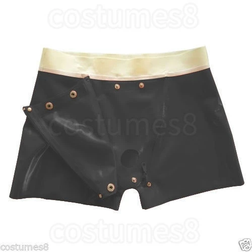 Latex Rubber Black Men's shorts, Crotch zipper Pants shorts Tight Cosplay Pary Size XS~XXL