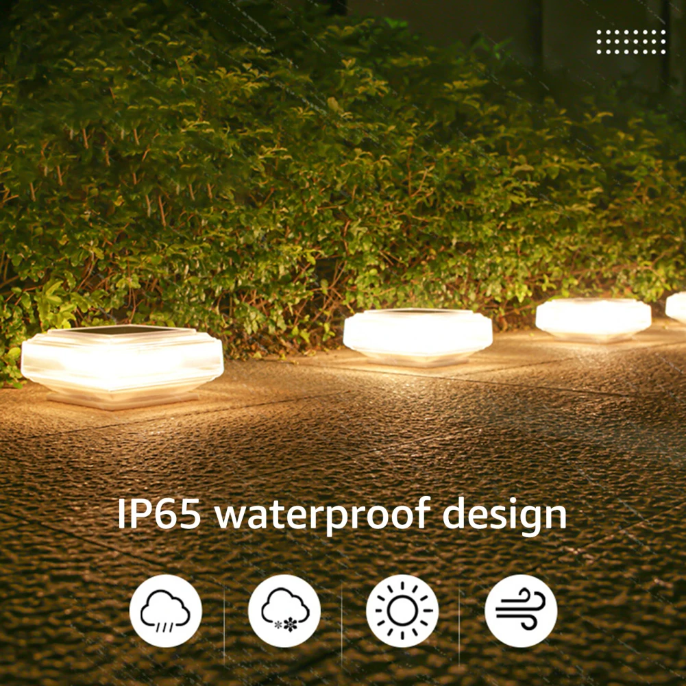 Solar Post Lights With Clear Lampshade 2 Light Modes IP65 Waterproof Warm Light Square Street Lamp For Deck Patio Garden