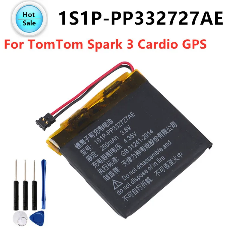 New 1S1P-PP332727AE TomTom spark cardio＋music Battery For TomTom Spark 3 Cardio GPS Watch Acumulator 2-wire Plug 260mAh Battery