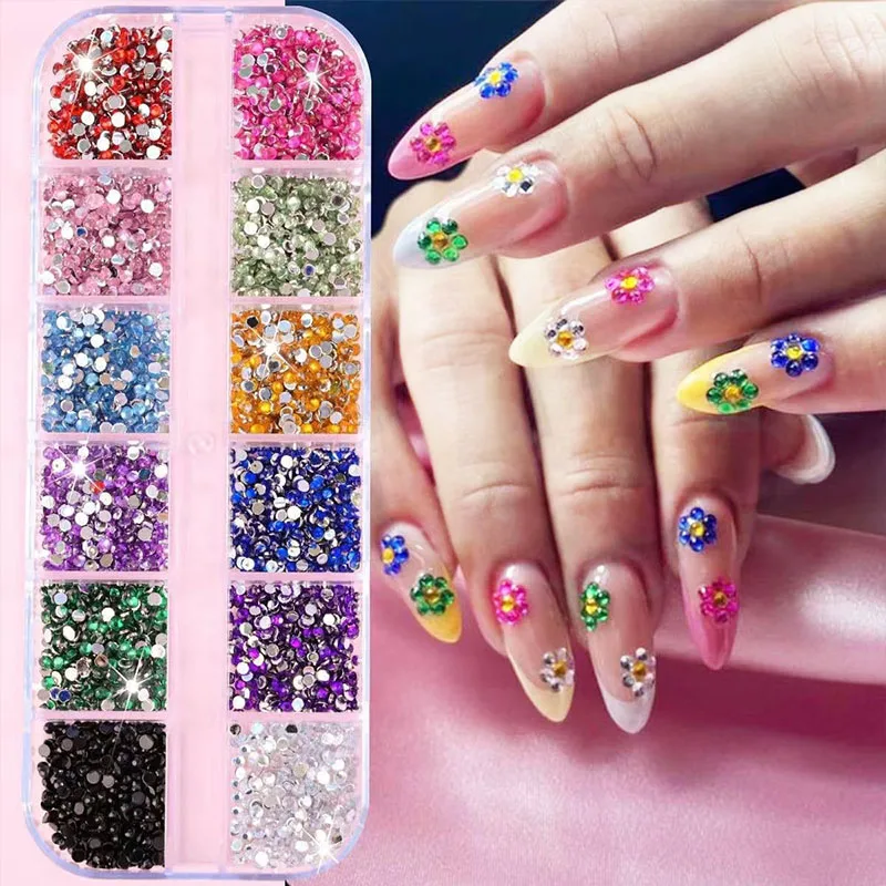 12 شبكة لامعة كريستال مسمار الفن أحجار الراين-أحجار كريمة مسطحة للزينة-زينة الأظافر أحذية ماكياج أكياس SZZS05