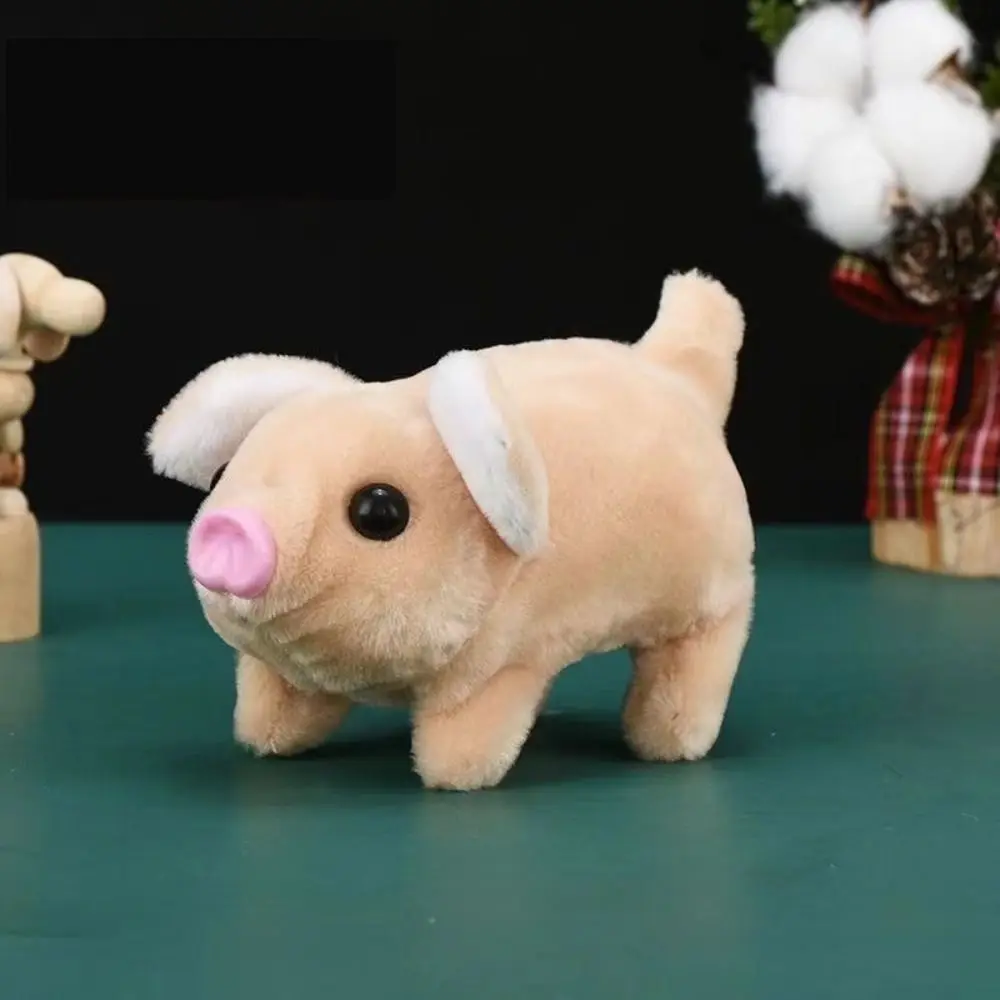 Plüschkatzen mit Sound, elektrische Simulation, Schwein, weiß, kann laufen, elektrisches Plüsch-Schwein-Spielzeug, beweglicher Schwanz, DIY, elektronisches Schwein, Kinder, Mädchen