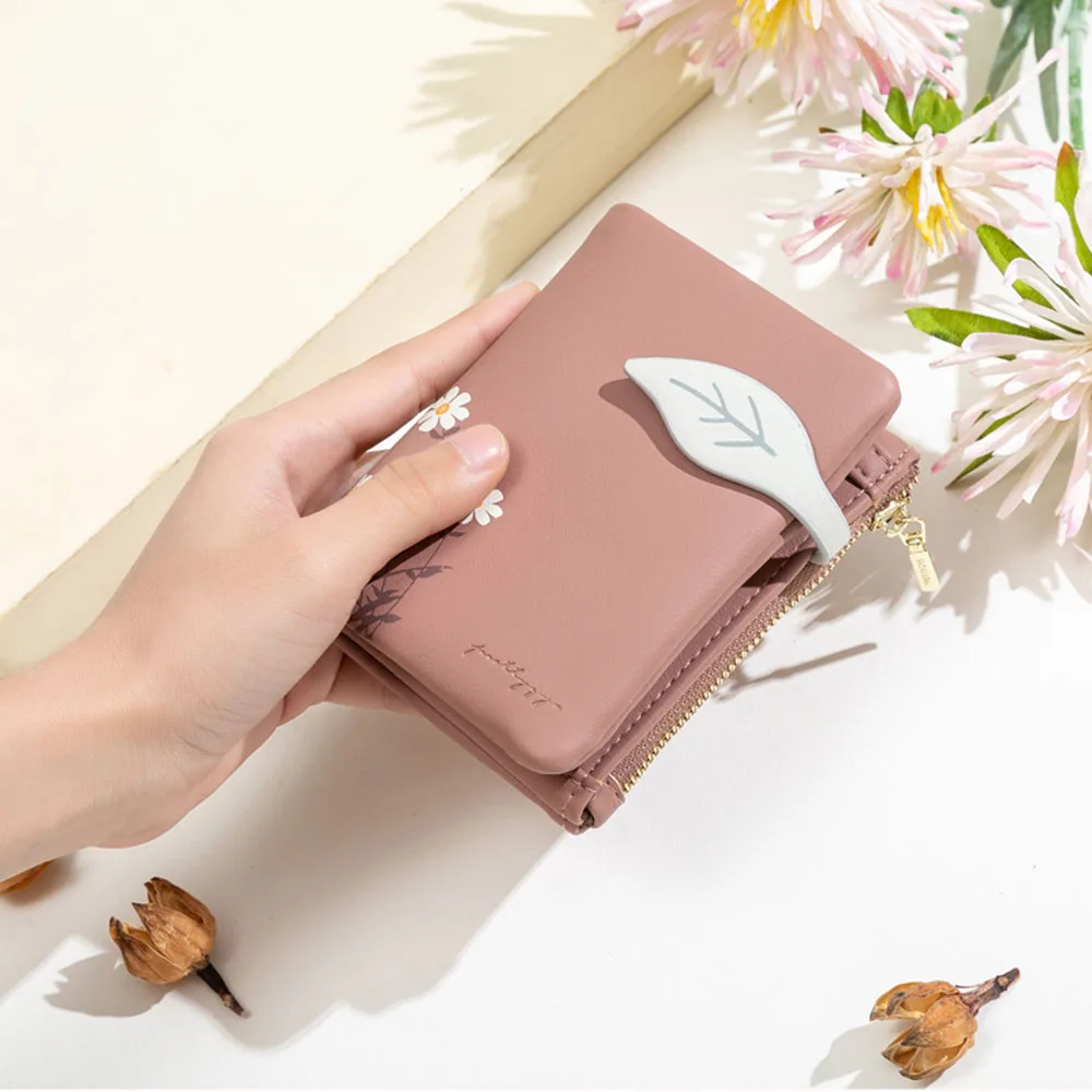 Luxury Floral Print Ladies Short Wallet High Quality PU Leather Card Holder Coin Pocket Small Clutch Purse Phone Wallet