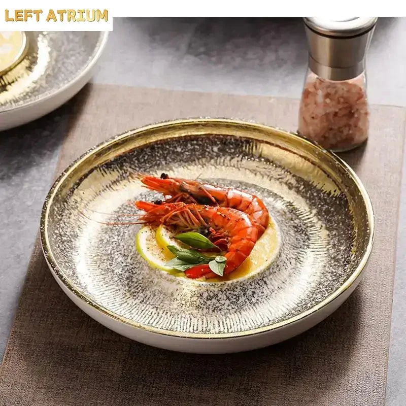 Circular Ceramic Dinner Plate Thick Soup Salad Dessert Plates Sushi Restaurant Specialty Tableware