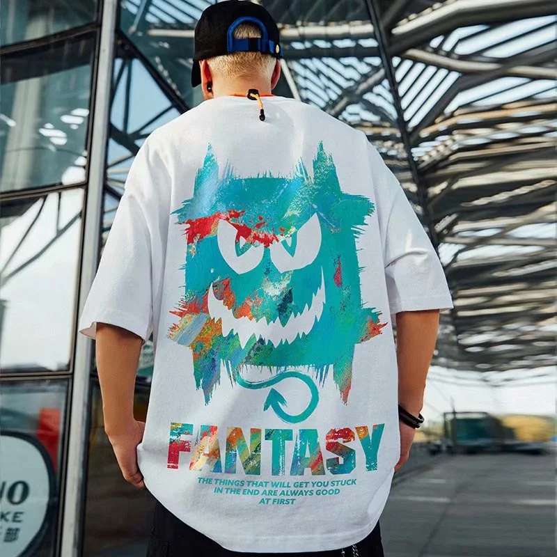 Harajuku Devil Graffiti Print Oversized Tee Shirts Men Summer Short Sleeve T-Shirts Couples Hip Hop Fashion Tops y2k Streetwear