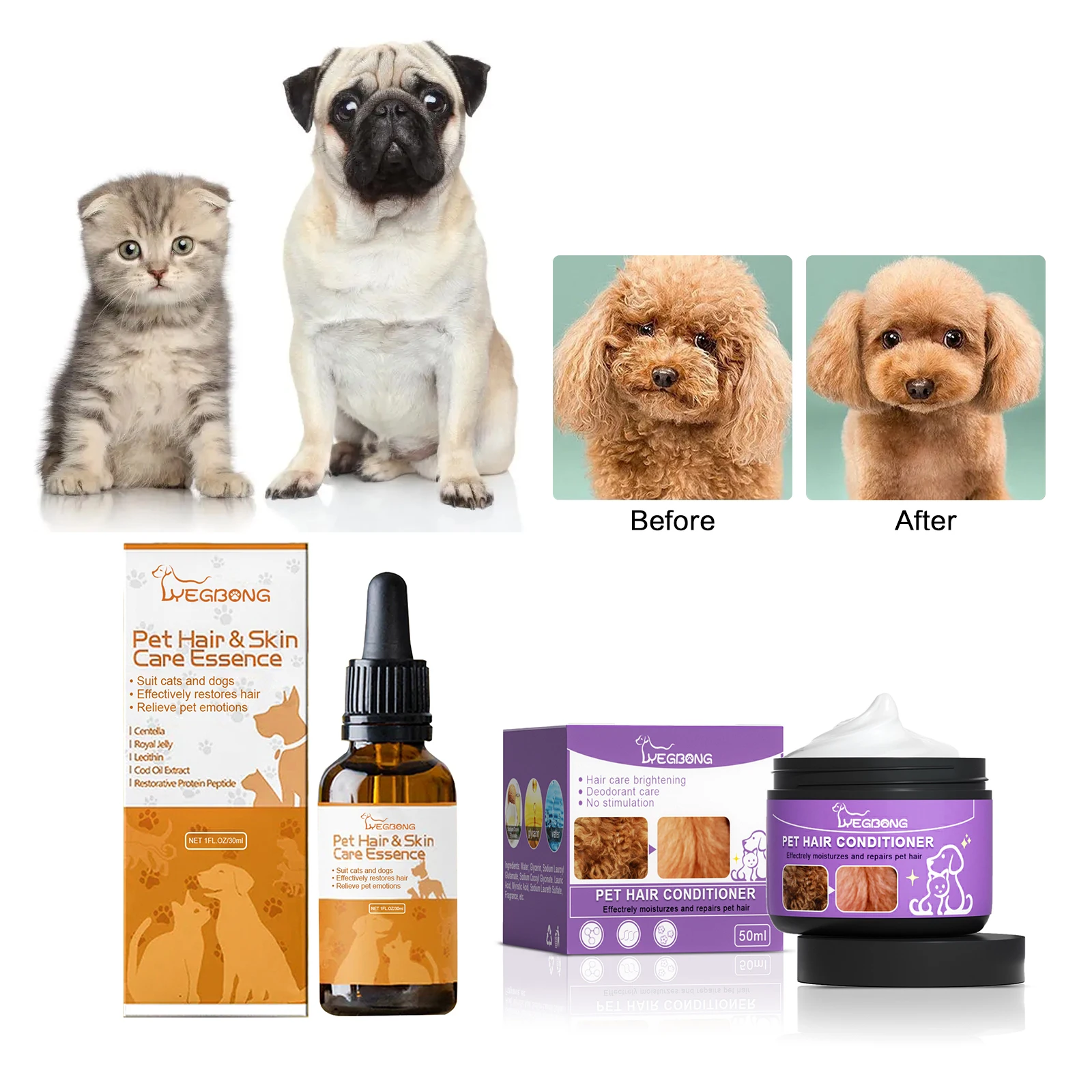 

Pet Hair Care Essence Cat Hair Softening Moisturizing Dog Coat Conditioner Itch Relief Deodorizer Anti Flea Dog Hair Care Cream