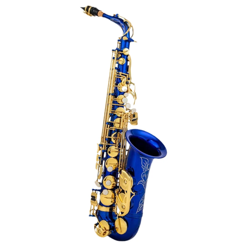 

Saxophone in E flat Brass Blue Professional saxophone woodwind instrument