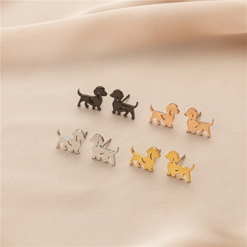 Multiple Stainless Steel Animal Stud Earrings Women Cute Poodle Bulldog Dachshund Earings Piercing Jewelry Chihuahua Dog Brincos