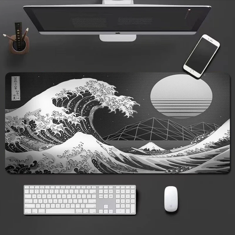 Large Pc Mousepad Japanese Style 900x400mm Mouse Pad Speed Sea Wave Desk Mats Gamer Mouse Pad Keyboard Mat Mouse Pad for Gaming