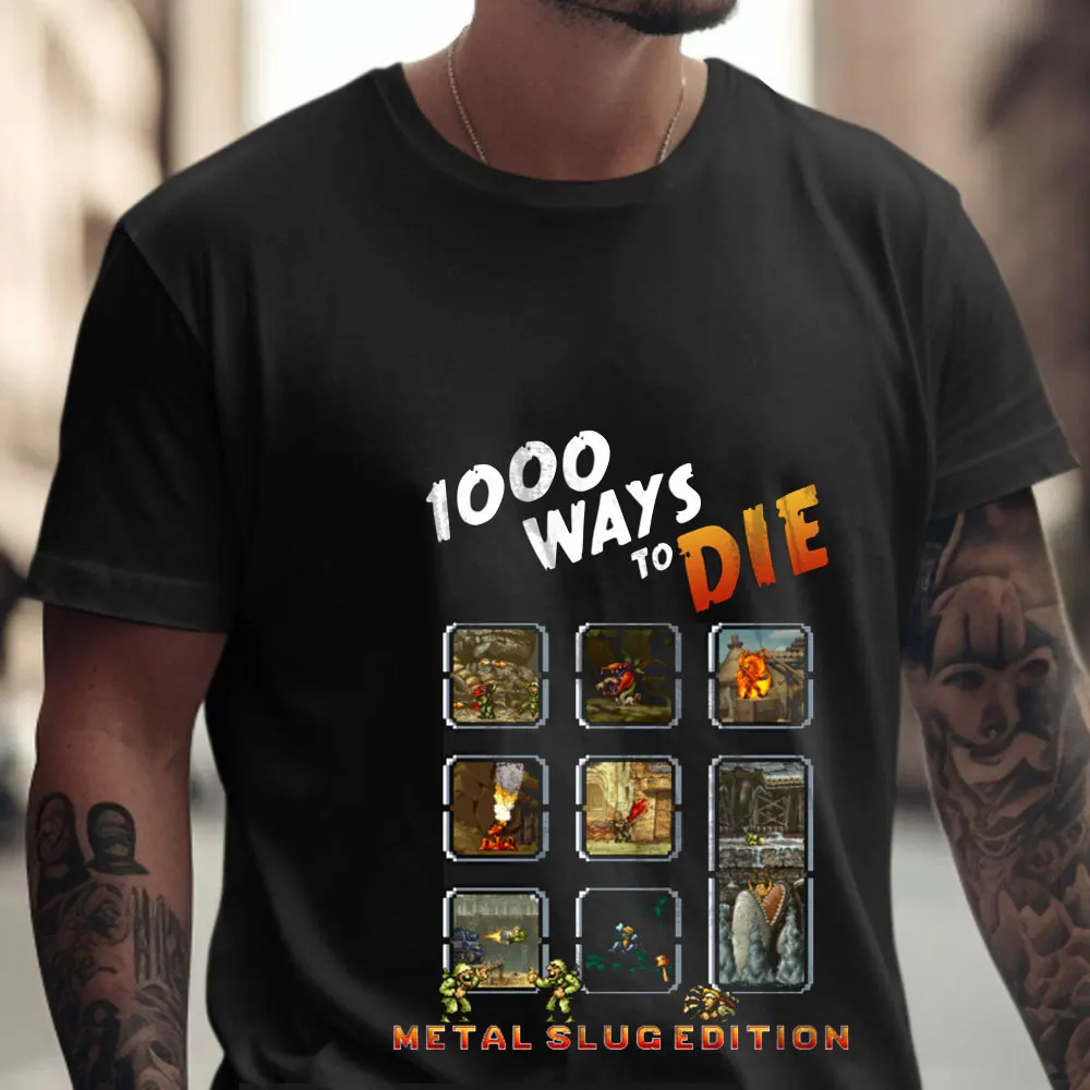 

1000 Ways to Die Metal Slug Heavy Machine Gun Arcade Gift T shirt Retro War Game Graphic clothes All size Tops S-6XL cartoon Tee