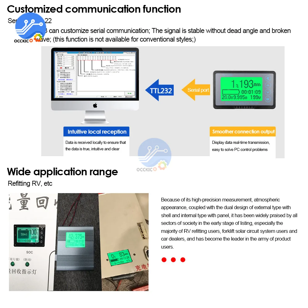 TF03K 8-120V Coulomb licznik długości wskaźnik naładowania baterii napięcie prądu wyświetlacz 50A,100A,350A,500A