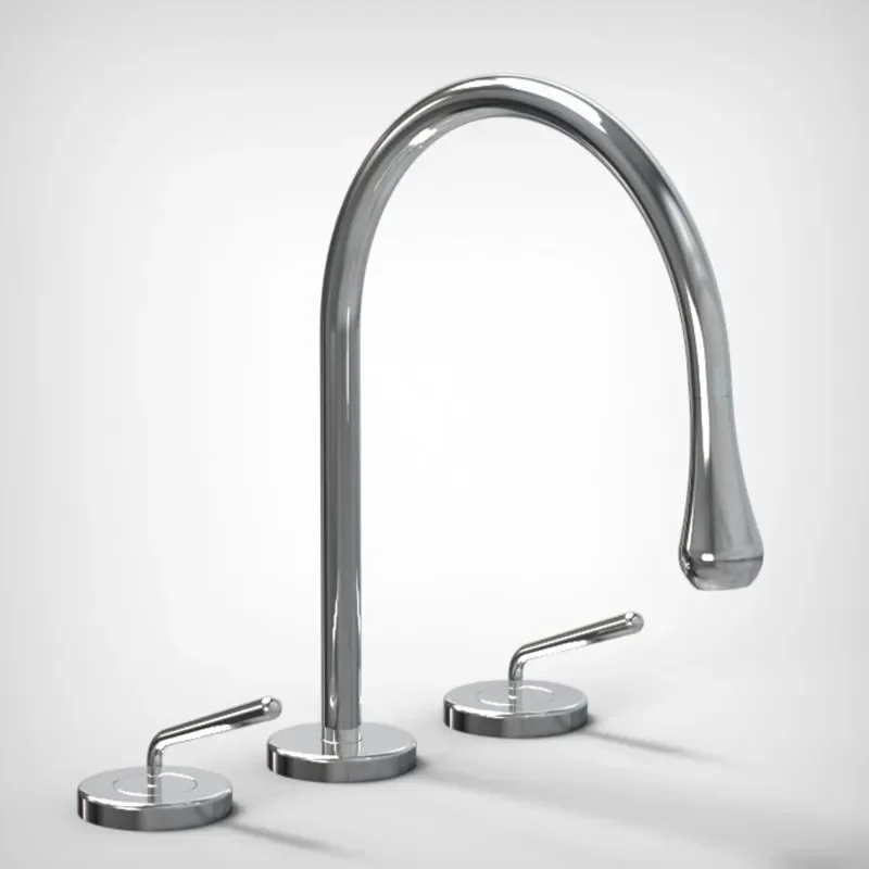 Creative Art Water Drop Faucet Full Copper Three Hole Basin Mixer Tap Hot and Cold Bathroom Sink Faucet