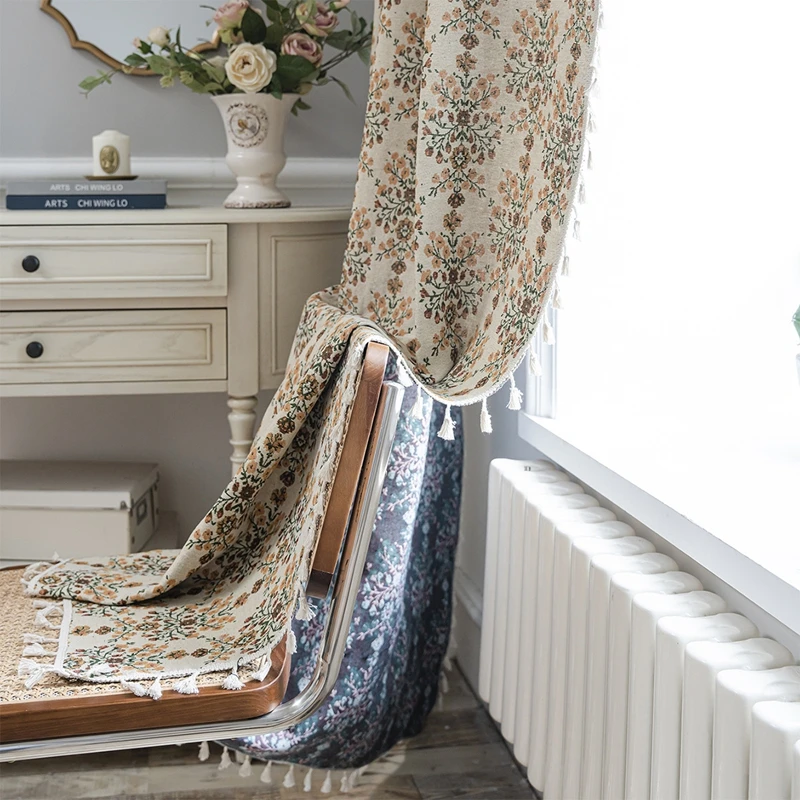 

Шторы в американском стиле с полузатемняющим эффектом, жаккардовые, с бахромой, для декора загородного дома, для гостиной, спальни, кухни, с ламбрекеном