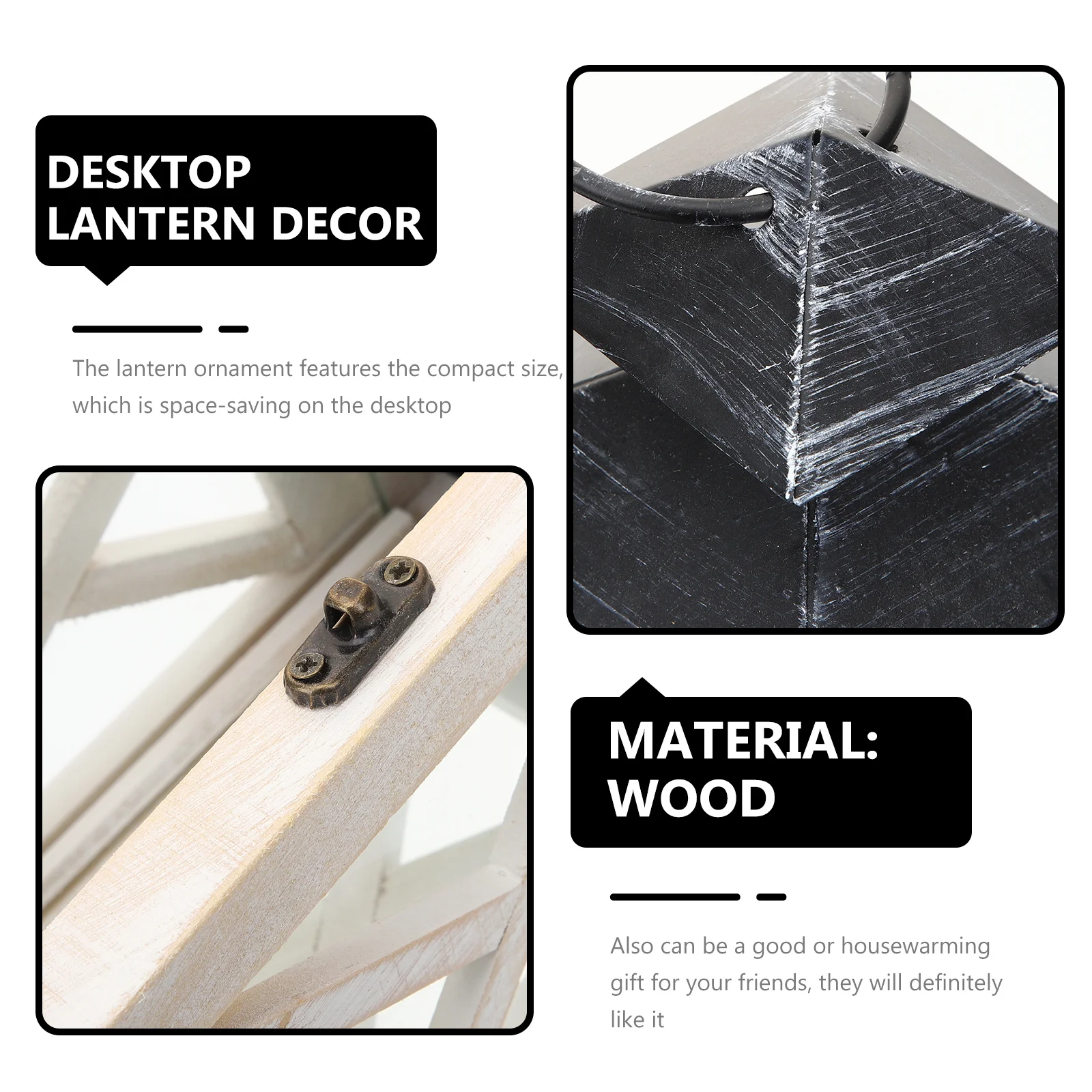 

Compact Retro Wood Lantern Desktop Holder Decorative Household Lantern Adornment White Lanterns