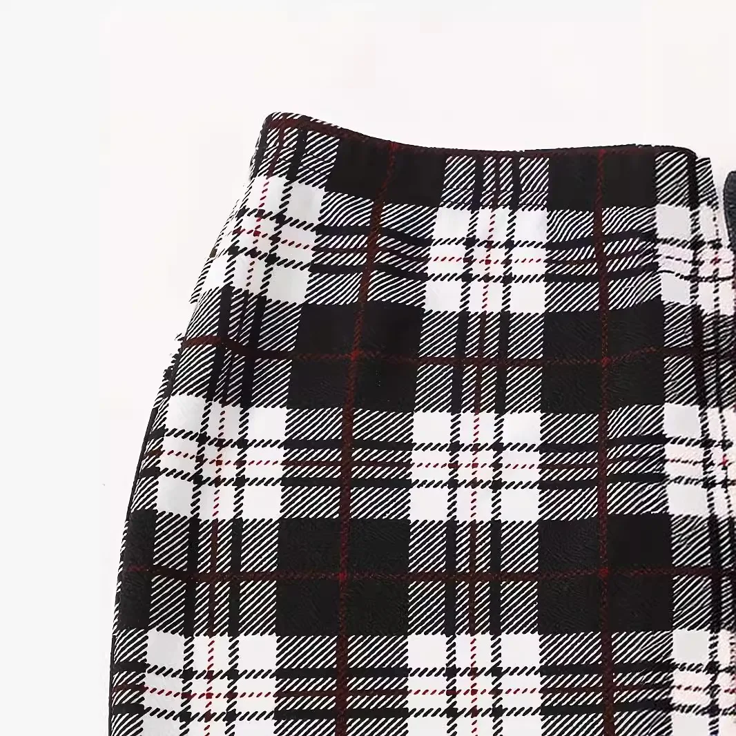 Saia midi xadrez de cintura alta feminina, ajuste fino na altura do joelho, estilo europeu americano para moda plus size