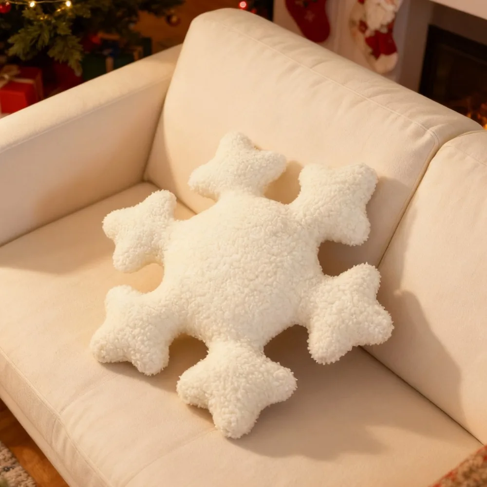 وسادة رمي قطيفة جديدة على شكل ندفة الثلج | دمية عيد الميلاد، ديكور الثلج، وسادة أريكة المنزل #5