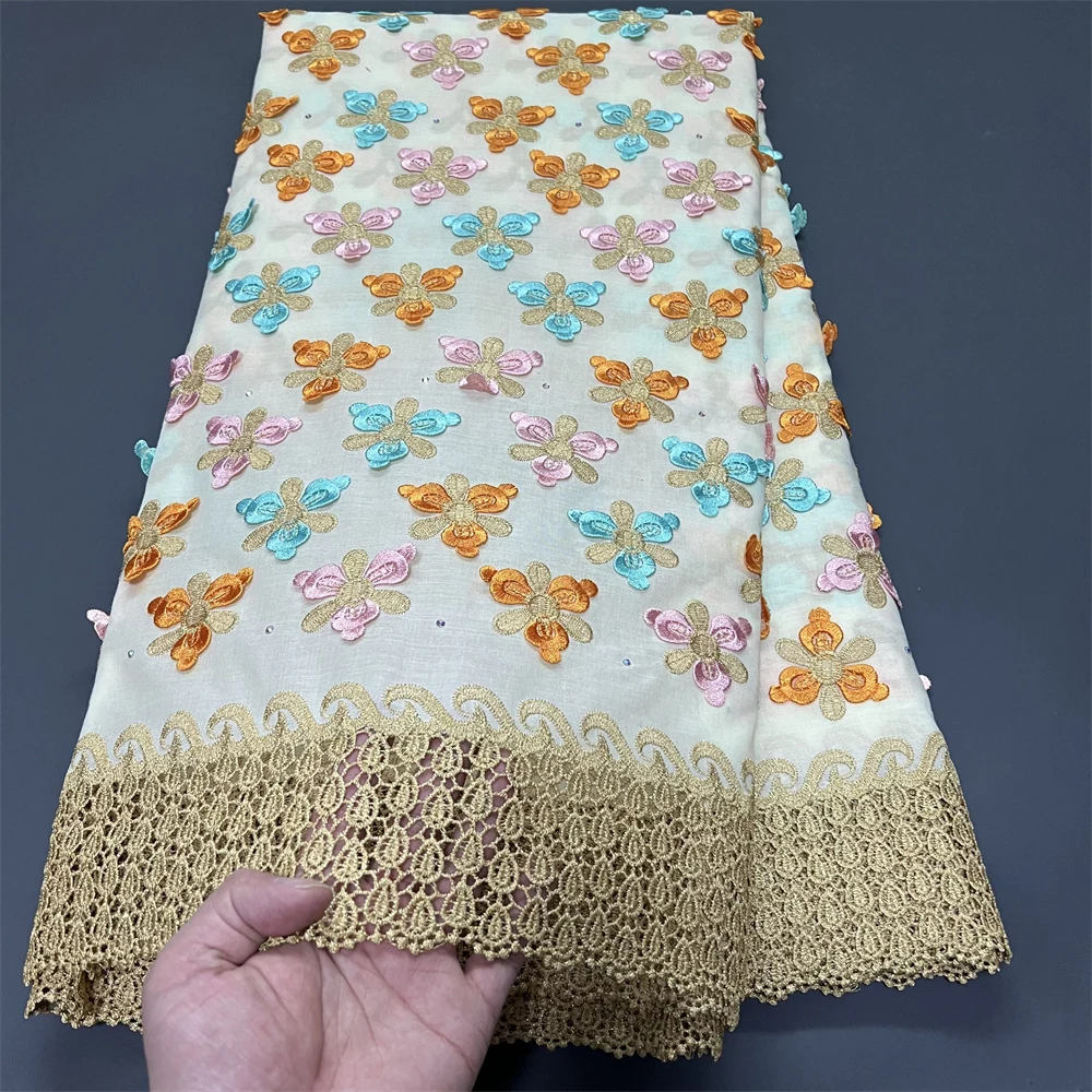 

2025 African Nigerian Sewing for Dress High Quality Tulle Lace Fabric Damask polish luxe Cotton Pure Embroidery 5Yard PS0090