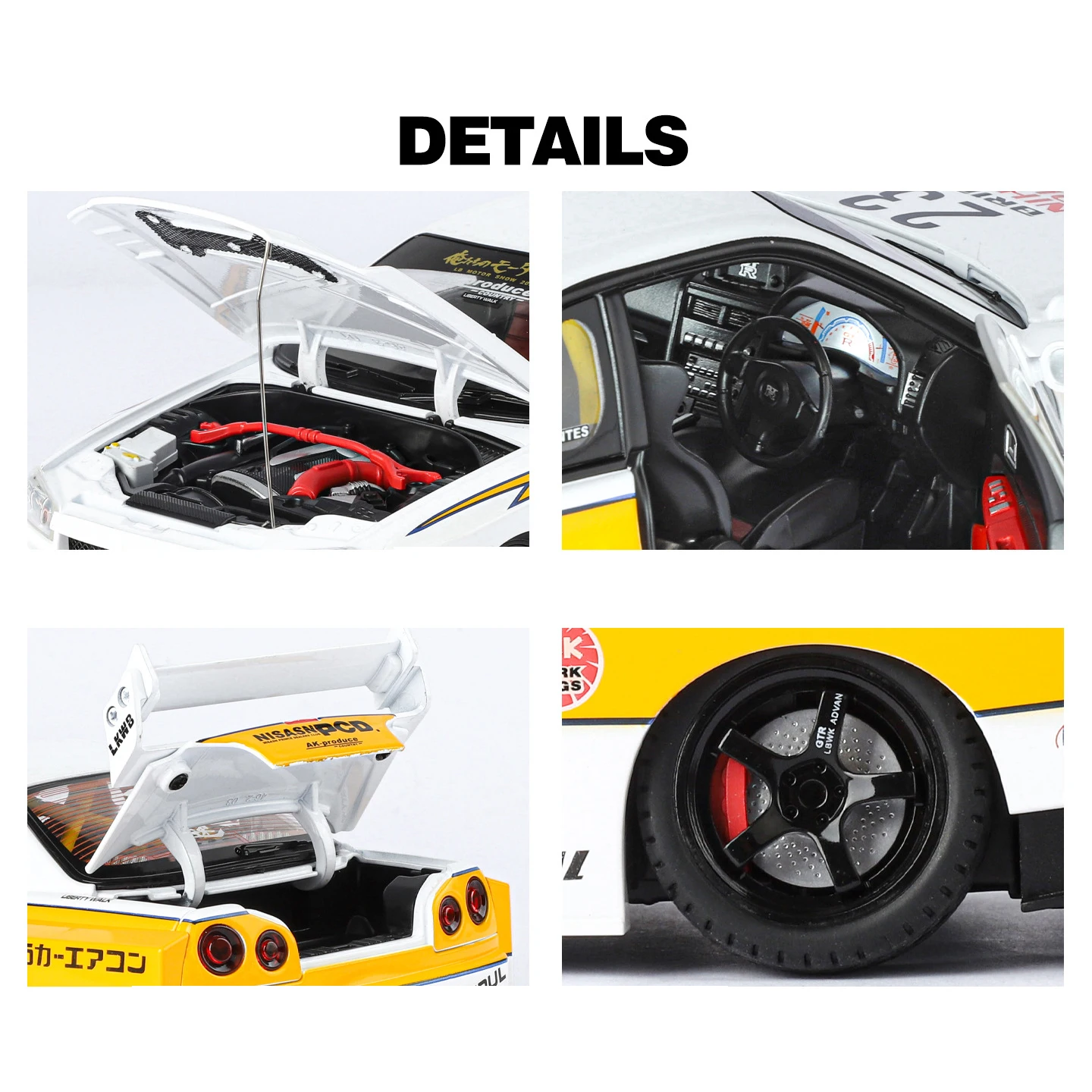 1:18 نيسان GTR R34 سكايلين S15 LBWK سبيكة نموذج سيارة لعبة Diecasts صب المعادن الصوت والضوء سيارات لعب للأطفال مركبة