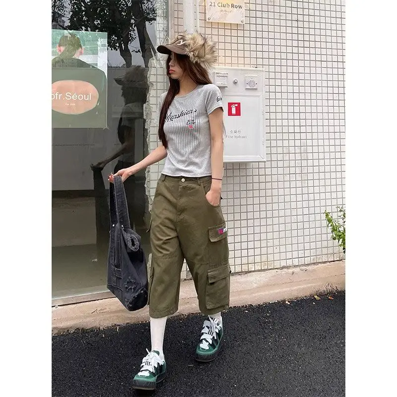 QWEEK Oversized Vintage Shorts Cargo Pants Japanese 2000s Wide Leg Harajuku Trousers Korean Y2k Style Baggy Streetwear Neutralny