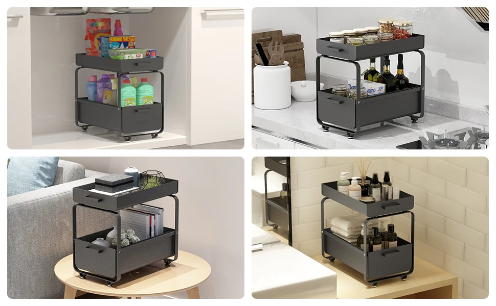 Unterschrank-Aufbewahrungsregal, 2-stufiger Küchenorganizer, für Küchenschrank und Badezimmer (Schwarz/Weiß) – Detail 3