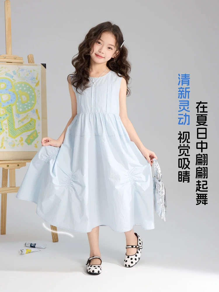 Pudding Haru children's holiday-style all-cotton dress2026New Summer Style Casual Loose Girls' Tank Dress