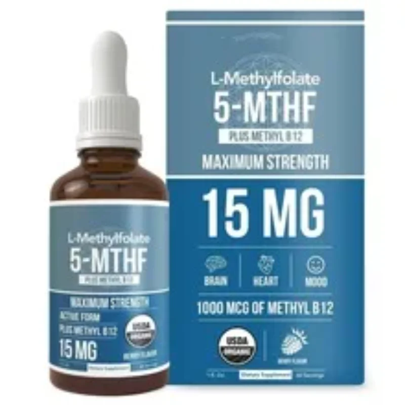 Gotas de Ácido Fólico (Vitamina B9) y Vitamina B12 de 30 ml - Gotas de Metilfolato de 60 ml 15 mg con Coenzima Metil B12 que Apoya las Emociones