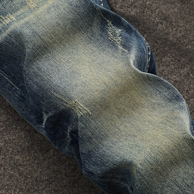 Fashion Designer Men Jeans High Quality Retro Washed Blue Stretch Slim Fit Ripped Jeans Men Y2K Vintage Denim Pants Hombre