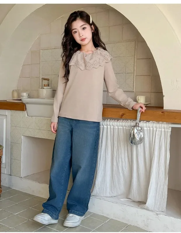 

Baby Girl Fashion Shirt Base Wear Thick Girl Big Kids Warm and Comfortable Beautiful Collar Long Sleeve Clothes