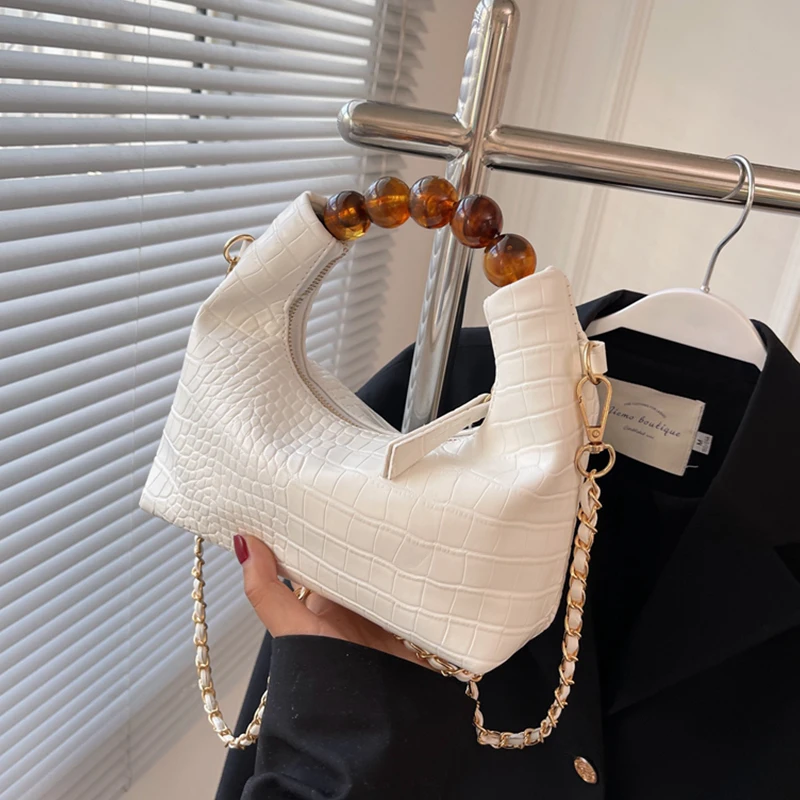 

2022 New Trend Handbags For Women Luxury Designer Stone Pattern Texture Beading Shoulder Bags Elegant Female Chain Bag