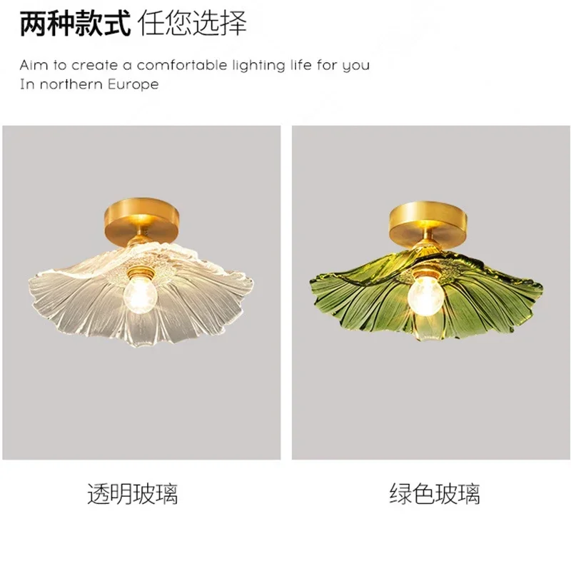 

European Lotus leaf shape glass material transparent LED ceiling light Entrance lights bedroom restaurant cafe Decorative lamps