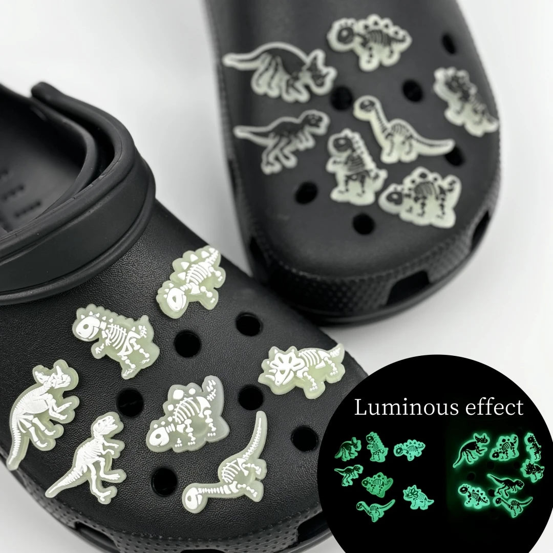 14pcs Luminous Shoe Charms Dinosaur PVC Fluorescent Decor Accessories Buckles For Garden Shoes Clogs Sandals Decoration