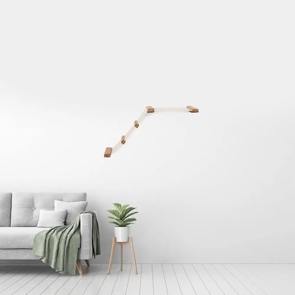 Bamboo Cat Tree with Hammock and Wall-Mounted Shelves - Canvas Fabric Cat Furniture