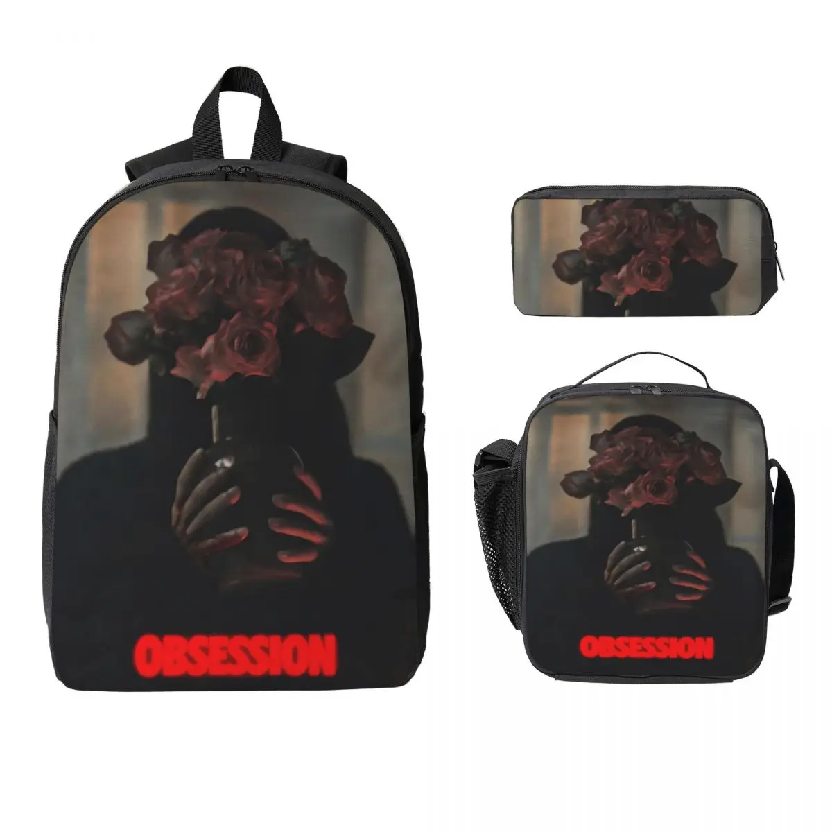 3Pcs Obsession 2026 Horror Movie Backpack Set for Kids Pencil Boxes Bookbag Sets with Lunch Box For School Students Daypack