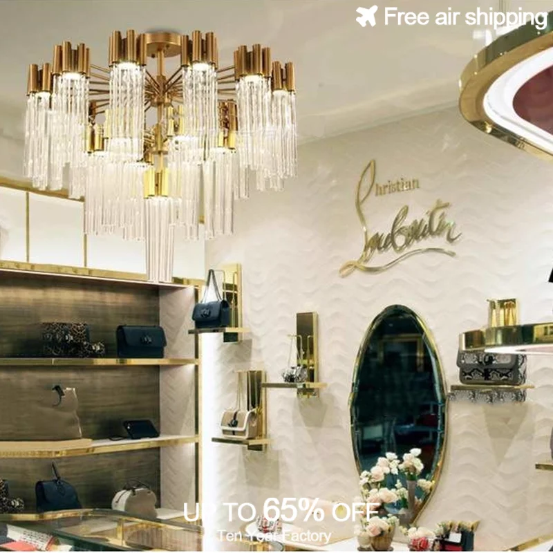 

Golden Iron Crystal Italian Luxury Ceiling Chandelier Light with Lustre Suspension Decoration for Villa Dining Room Lamp