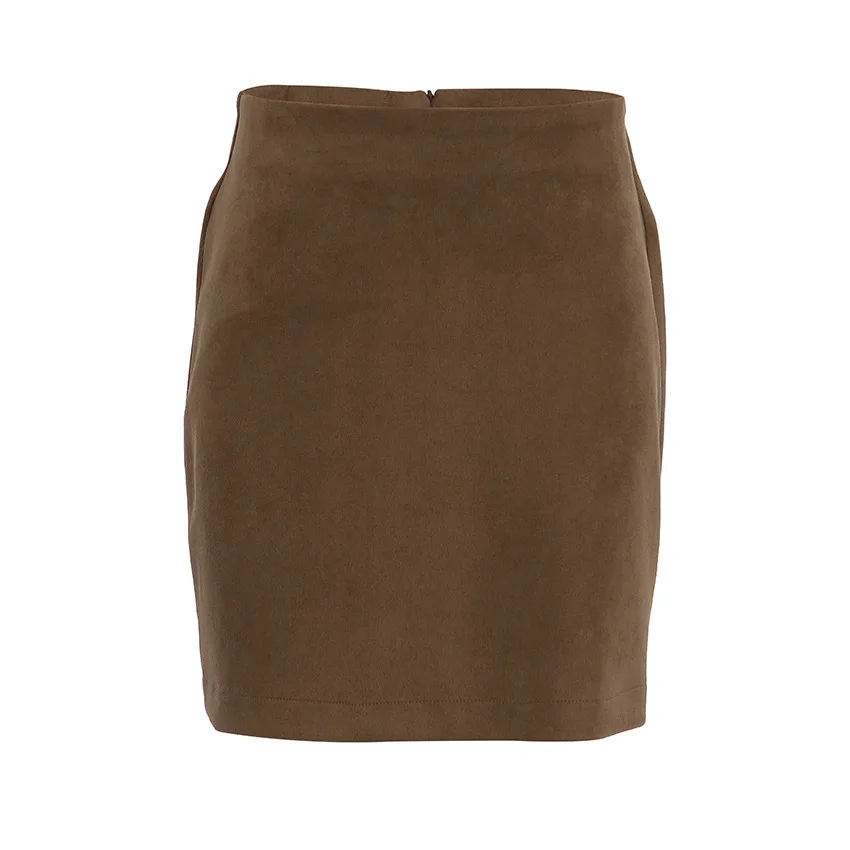 Europese en Amerikaanse retro nauwsluitende suède veelzijdige rok 2025, lente en zomer nieuwe bruine korte rok met hoge taille, dames