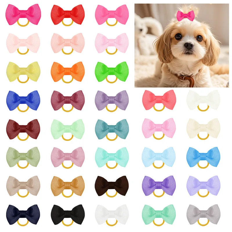 Laços aleatórios para cães de estimação, 20 peças, acessórios para cabelo de cães, laços de borracha, produtos para animais de estimação, acessórios para cães pequenos