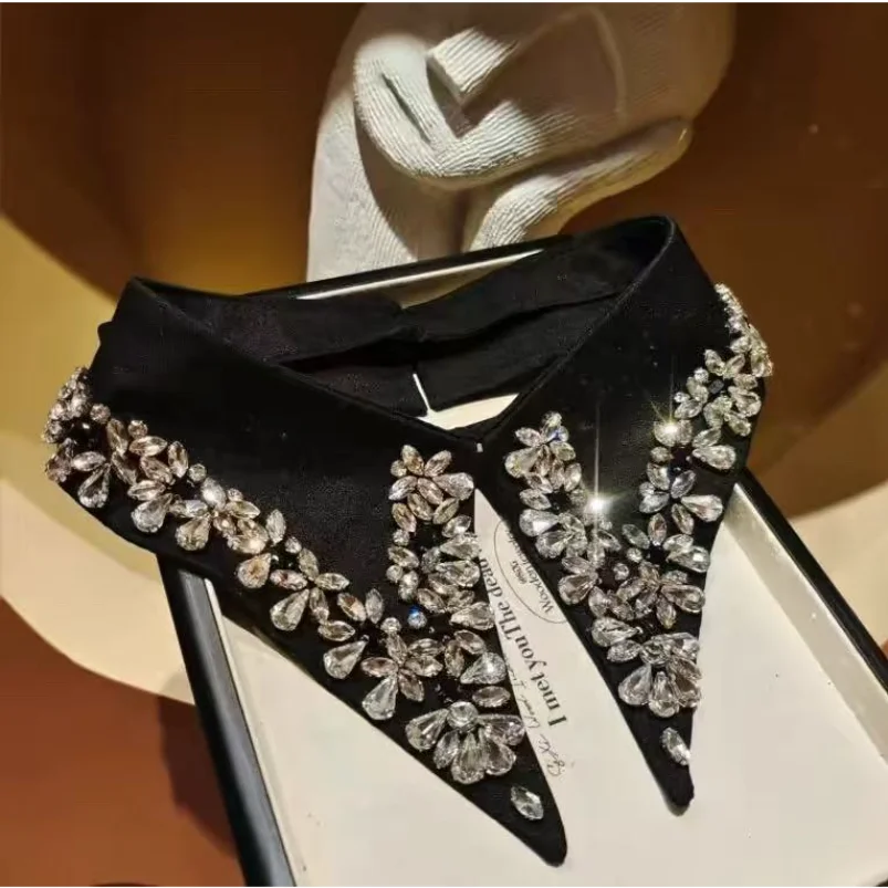

DIY Sewing Accessories Handmade Beaded Rhinestone Embroidered Fake Collar, Detachable Fake Collar Patch for Decoration Craft