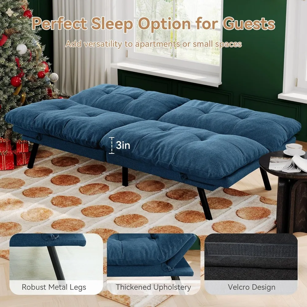 Трансформируемый диван-футон, 71-местный тканевый диван-футон с регулируемой спинкой и подлокотником, небольшой двухместный диван-кровать, футоны для общежития