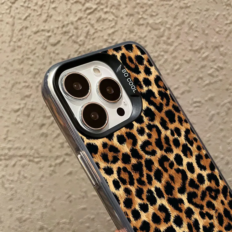 

Leopard Print Laser Phone Case For iPhone 13 Mini 12 11 Pro Max 16 15 14 Pro Max Plus Shockproof Protective Back Cover Fundas
