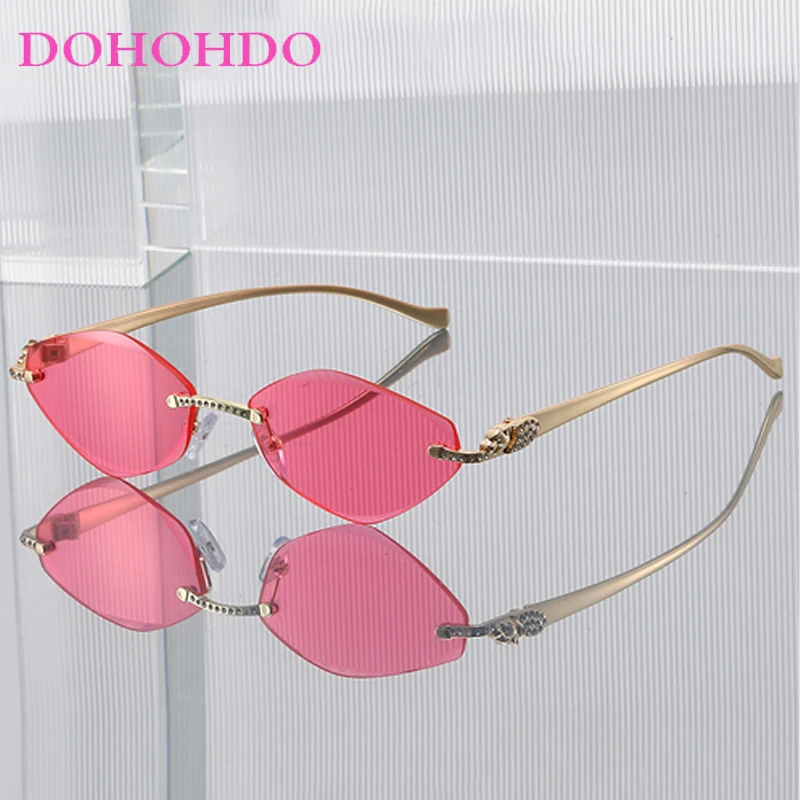 

Fashion Metal Rimless Polygonal Imitation Diamond Sunglasses For Women Men Luxury Designer Sunglass Travel Driving Shades UV400