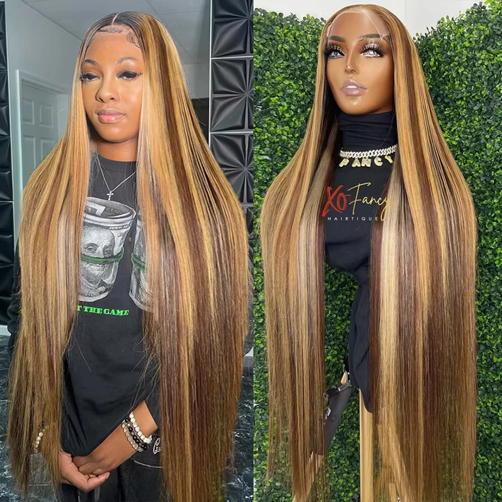 4/27 Highlight Wig Human Hair Honey Blonde Colored Straight 13x4 13X6 HD 180 200 Density 18 36 Inch Human Hair Wig Brazilian