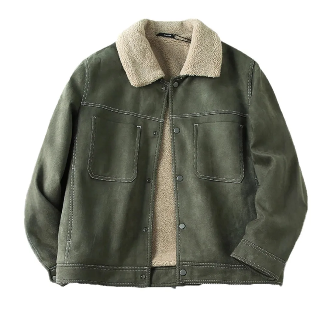 

Pop Vintage Solid Color Suede Thickened Single-breasted Lapel Jacket, Men's Autumn And Winter Warm Loose Multi-pocket Cargo Jac