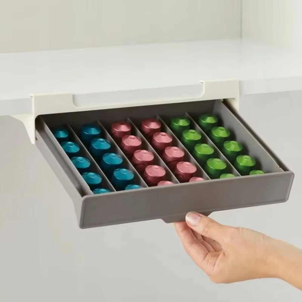 Coffee Capsule Holder Capsule Coffee Tea Bag Storage Rack Sliding Drawer Organizer No Punching Required Space Saving Storage Box