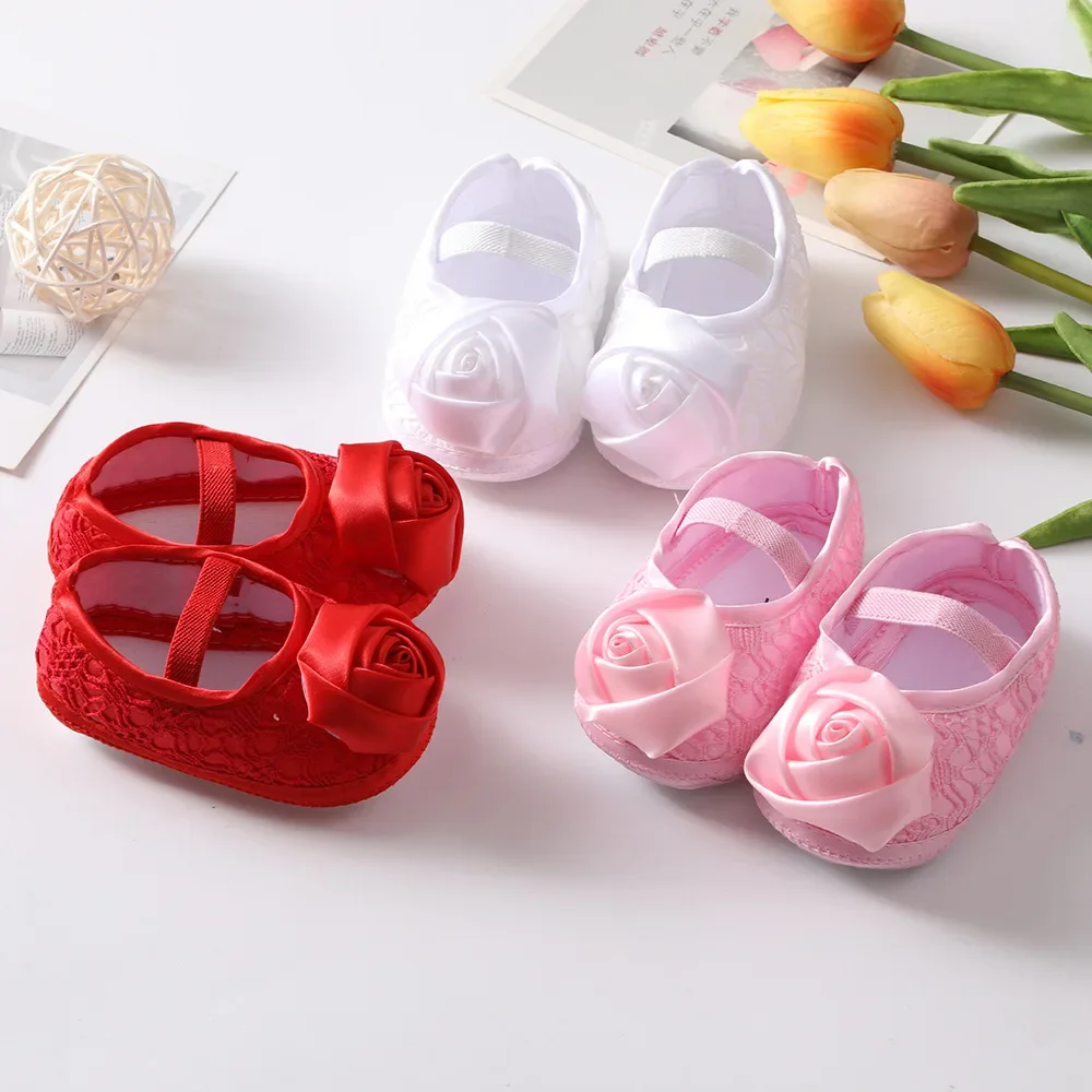 Newborn Baby Shoes Baptism White Bowknot Baby Girl Lace Shoes Headband Set Toddler Prewalker Cute Baby Soft Shoes for 0-18M Kids