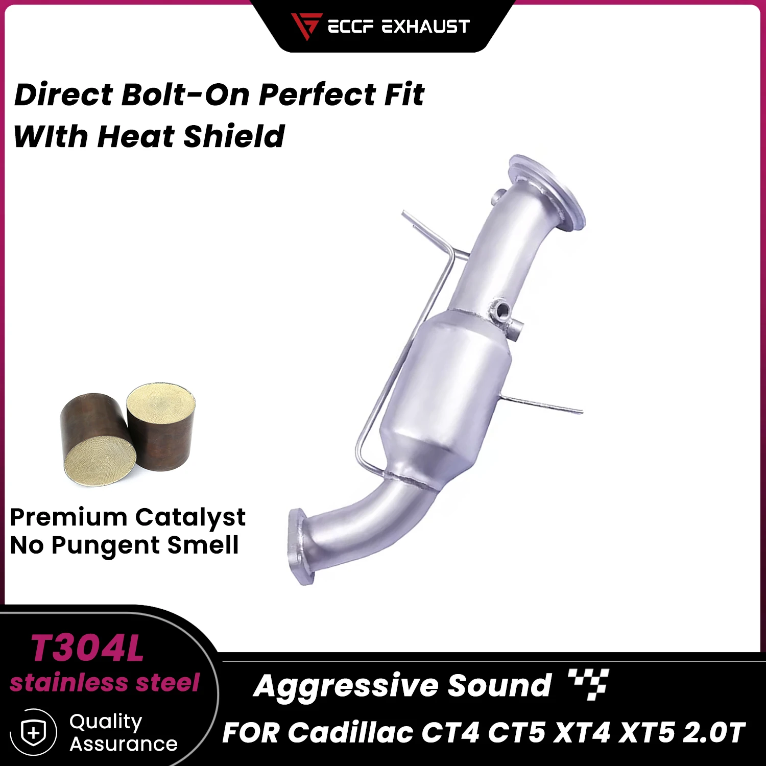 

Sporty Downpipe For Cadillac CT4 CT5 XT4 XT5 2.0T Aggressive Exhaust Sound High Flow Easy Installation