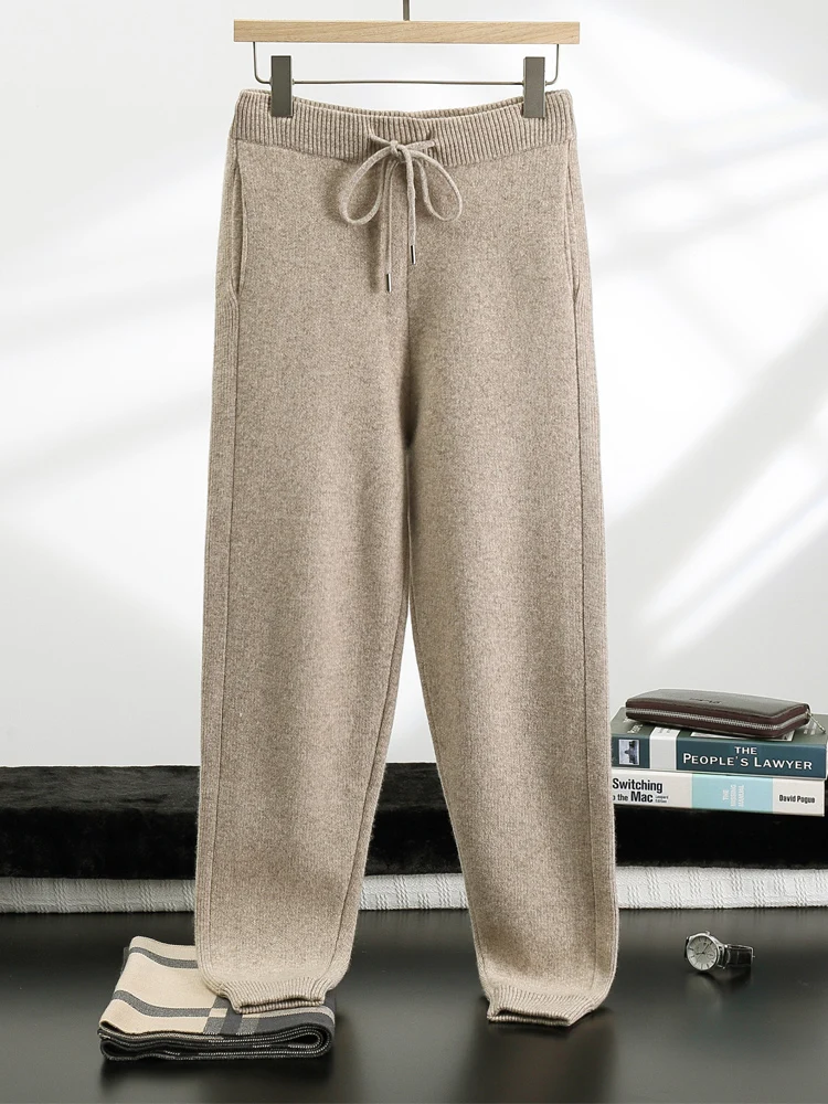 Men's Casual 100% Cashmere Pants Autumn Winter Thick Pencil pants Cashmere Knitted Trousers Basic Soft Warm Cashmere Pants