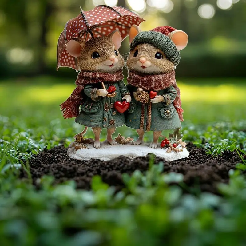 Squirrel Garden Stake 2D Squirrel Couple Lawn Sign Decor Umbrella Scarf Design Animal Ground Plug For Potted Plants