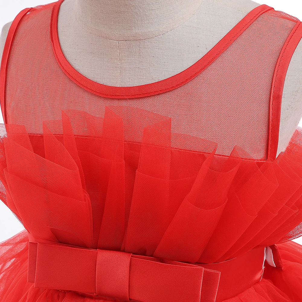 Mädchen Festkleid mit Schleppe Elegantes Tüll-Hochzeitskleid 2-8 Jahre Schleife Geburtstag Brautjungfern Prinzessinnenkleid Abendkleid Kinderkleidung – Detail 9