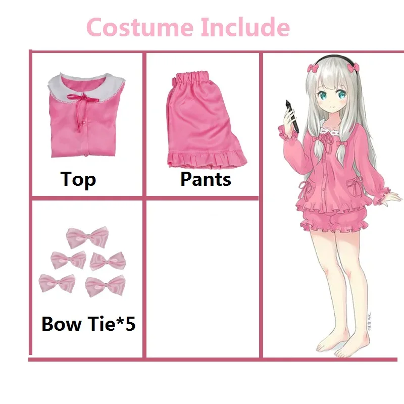 Japan Nieuwe Anime Eromanga Zin Izumi Sagiri Cosplay Kostuums Roze Pyjama Lange Zilveren Pruik Kawaii Meisjes Lolita Pakken Sets